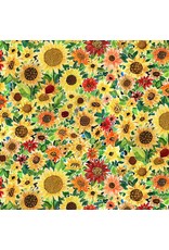August Wren Chasing the Sun, Sunflowers in Multi, Fabric Half-Yards