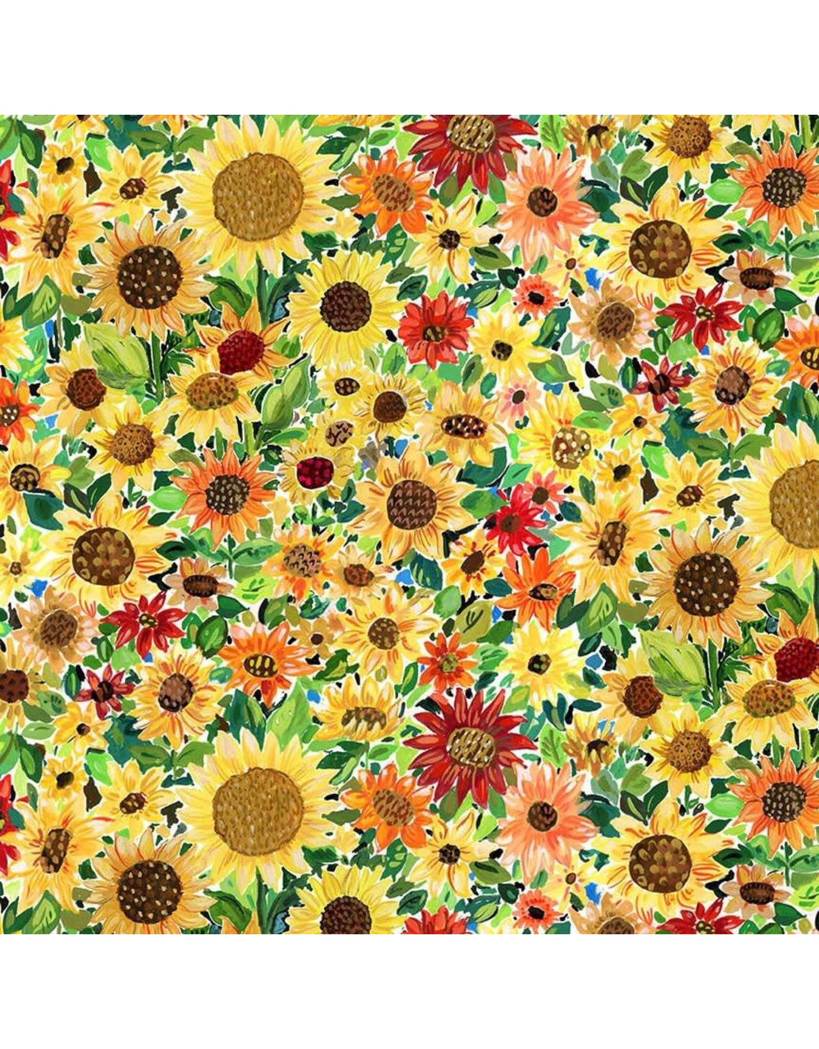 August Wren Chasing the Sun, Sunflowers in Multi, Fabric Half-Yards