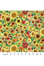 August Wren Chasing the Sun, Sunflowers in Multi, Fabric Half-Yards