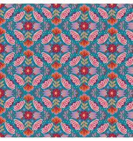 Paintbrush Studio Viva Mexico, Kaleidoscope Floral in Blue, Fabric Half-Yards