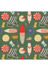 Paintbrush Studio Beach Day, Beach Day in Green, Fabric Half-Yards