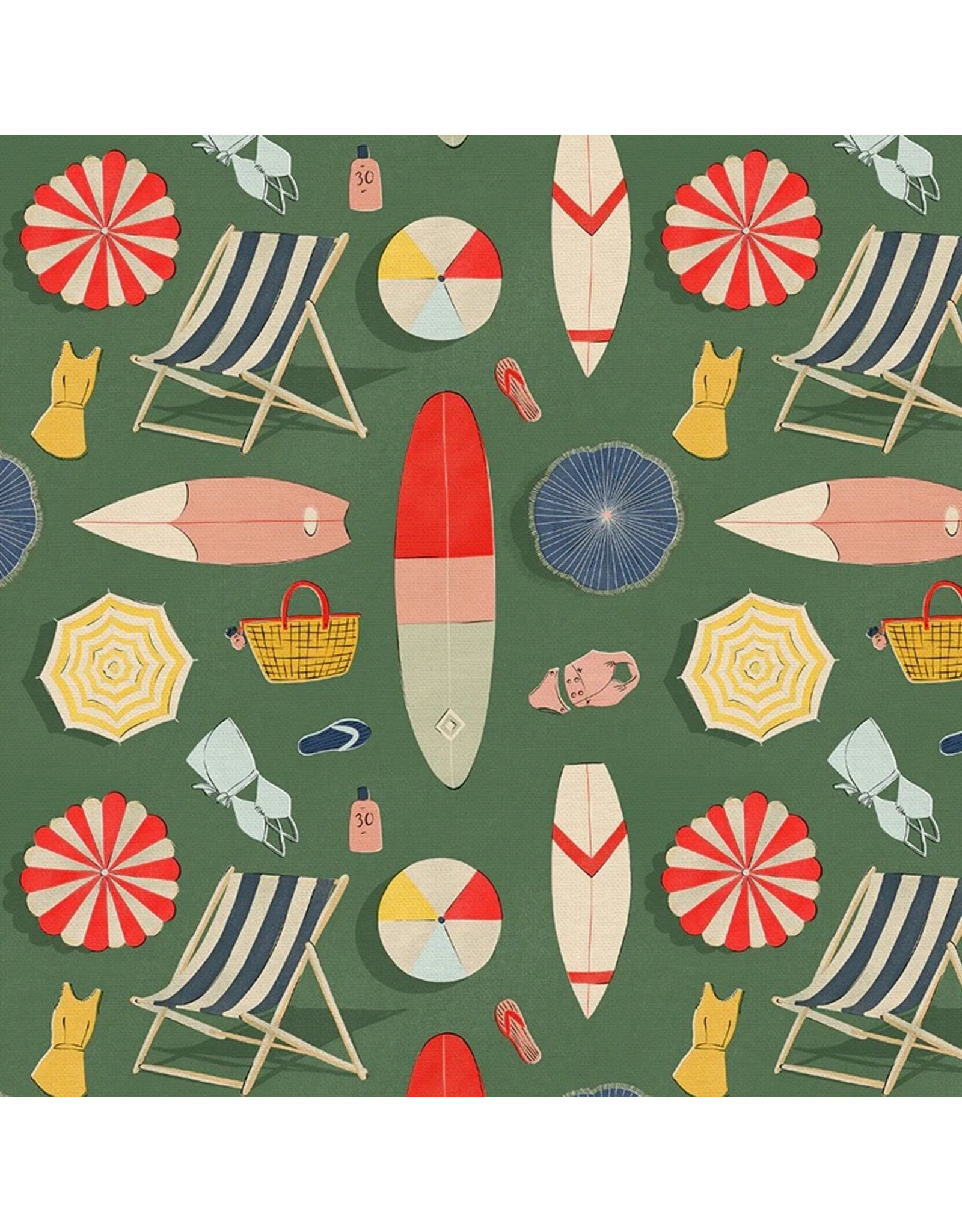 Paintbrush Studio Beach Day, Beach Day in Green, Fabric Half-Yards