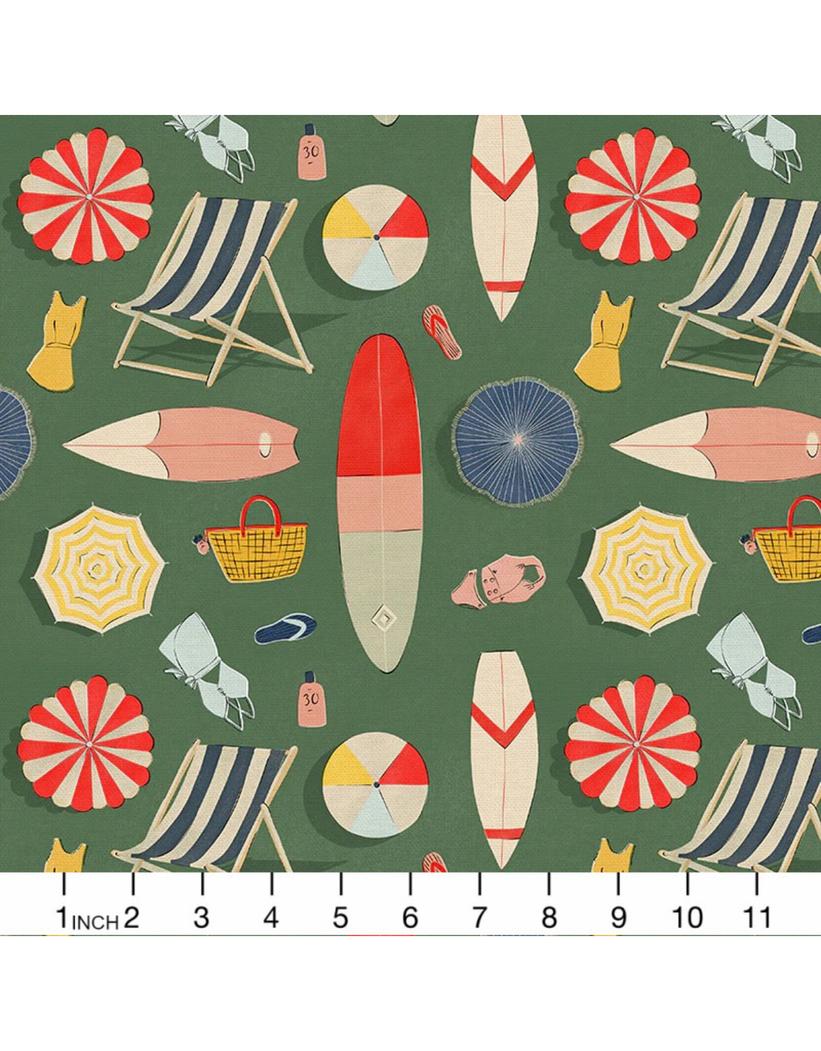 Paintbrush Studio ON SALE - 5 YARD CUT, Beach Day, Beach Day in Green