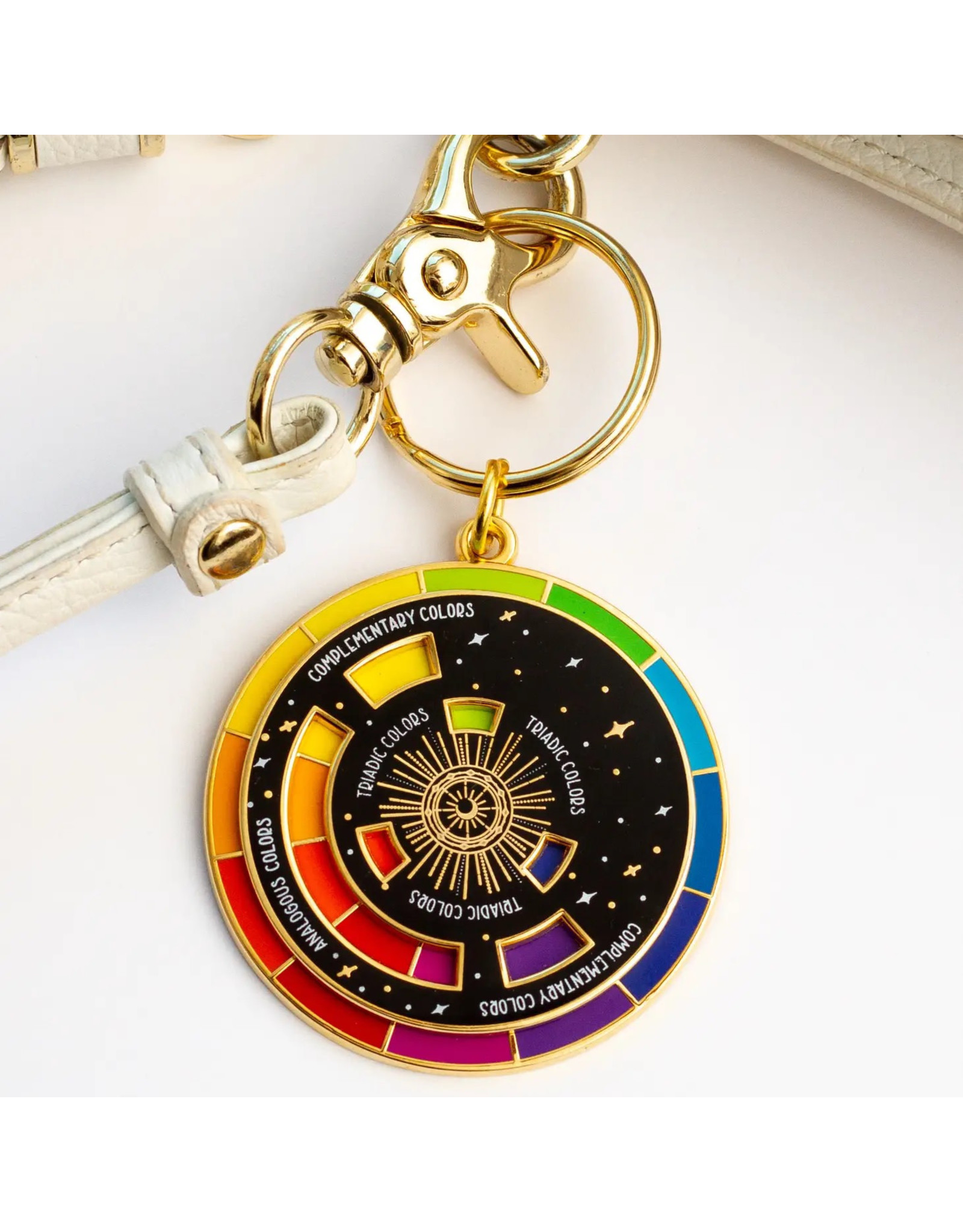 Color Wheel Enamel Keychain, Gold