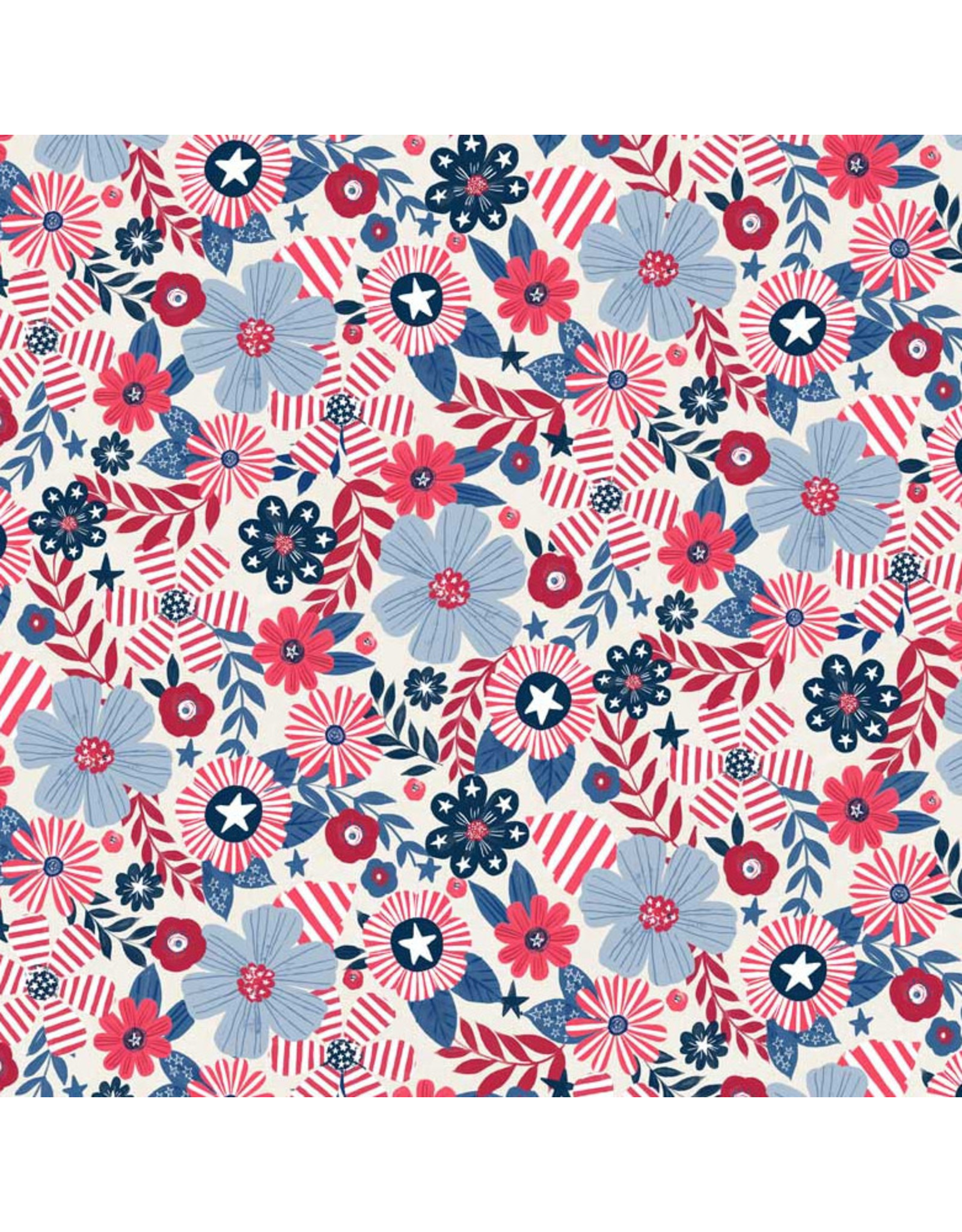 P & B Textiles Patchwork Americana, Floral in Multi, Fabric Half-Yards