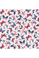 P & B Textiles Patchwork Americana, Butterflies in Ecru, Fabric Half-Yards