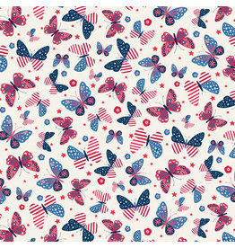 P & B Textiles Patchwork Americana, Butterflies in Ecru, Fabric Half-Yards