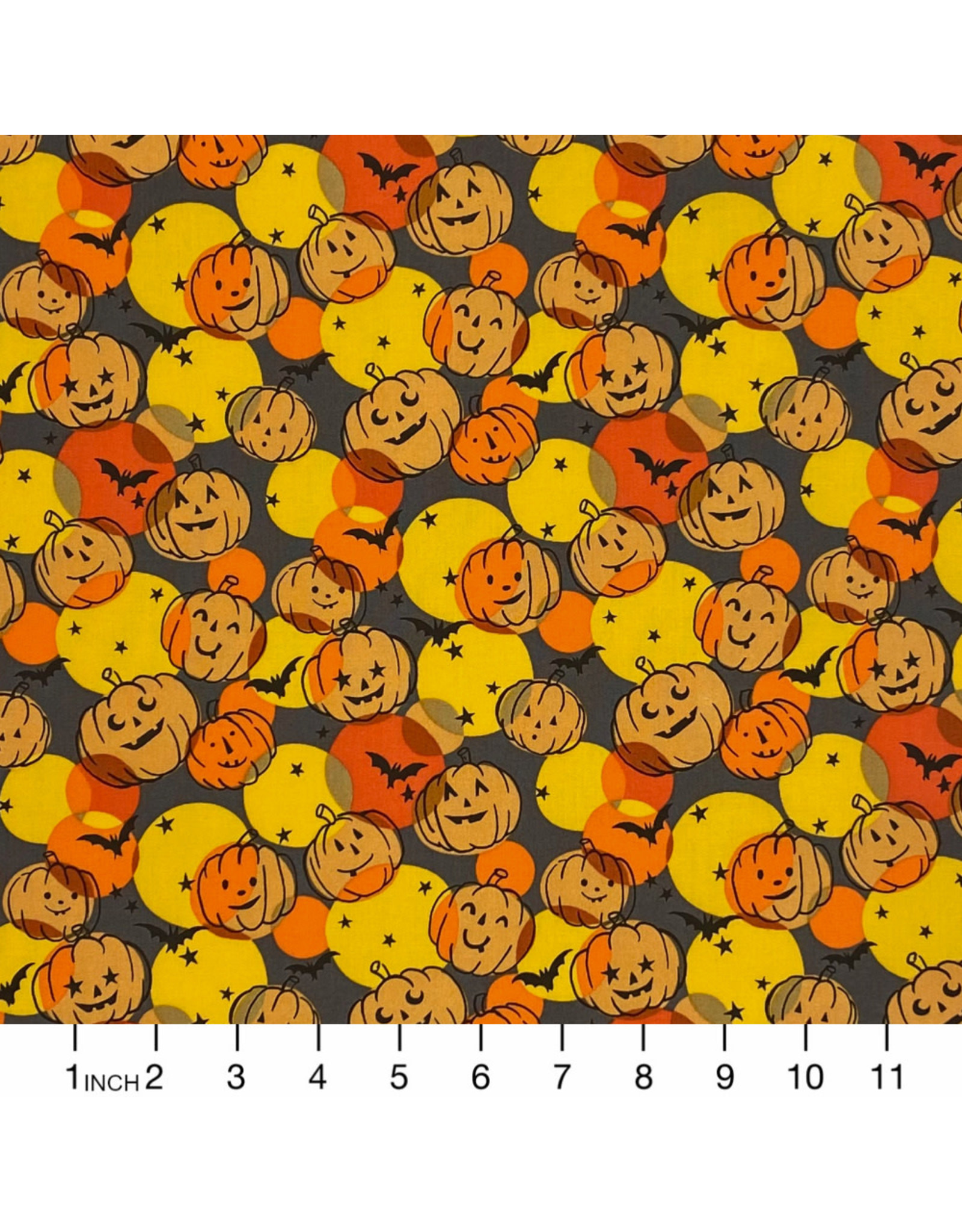 Alexander Henry Fabrics Haunted House, Pumpkin Polka Dot in Charcoal, Fabric Half-Yards