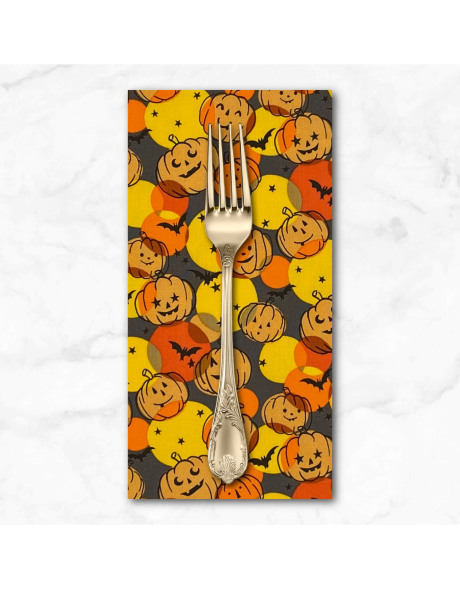 PD's Alexander Henry Collection Haunted House, Pumpkin Polka Dot in Charcoal, Dinner Napkin