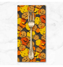 PD's Alexander Henry Collection Haunted House, Pumpkin Polka Dot in Charcoal, Dinner Napkin