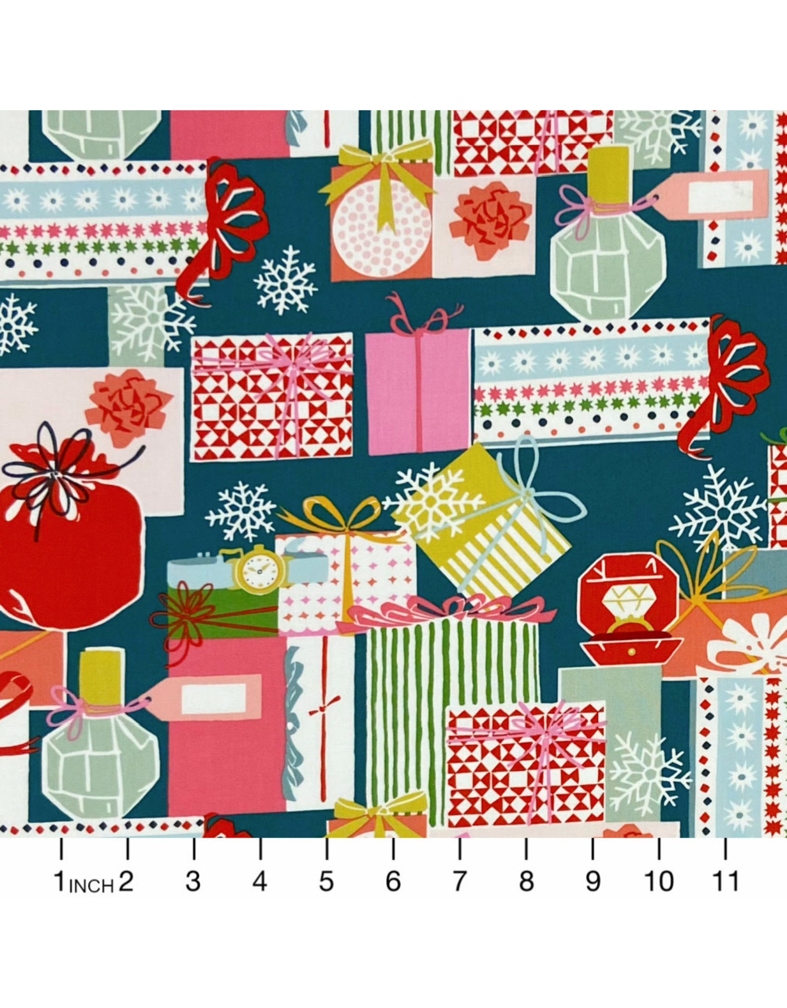 Alexander Henry Fabrics Christmas Time, Perfect Packages in Spruce, Fabric Half-Yards