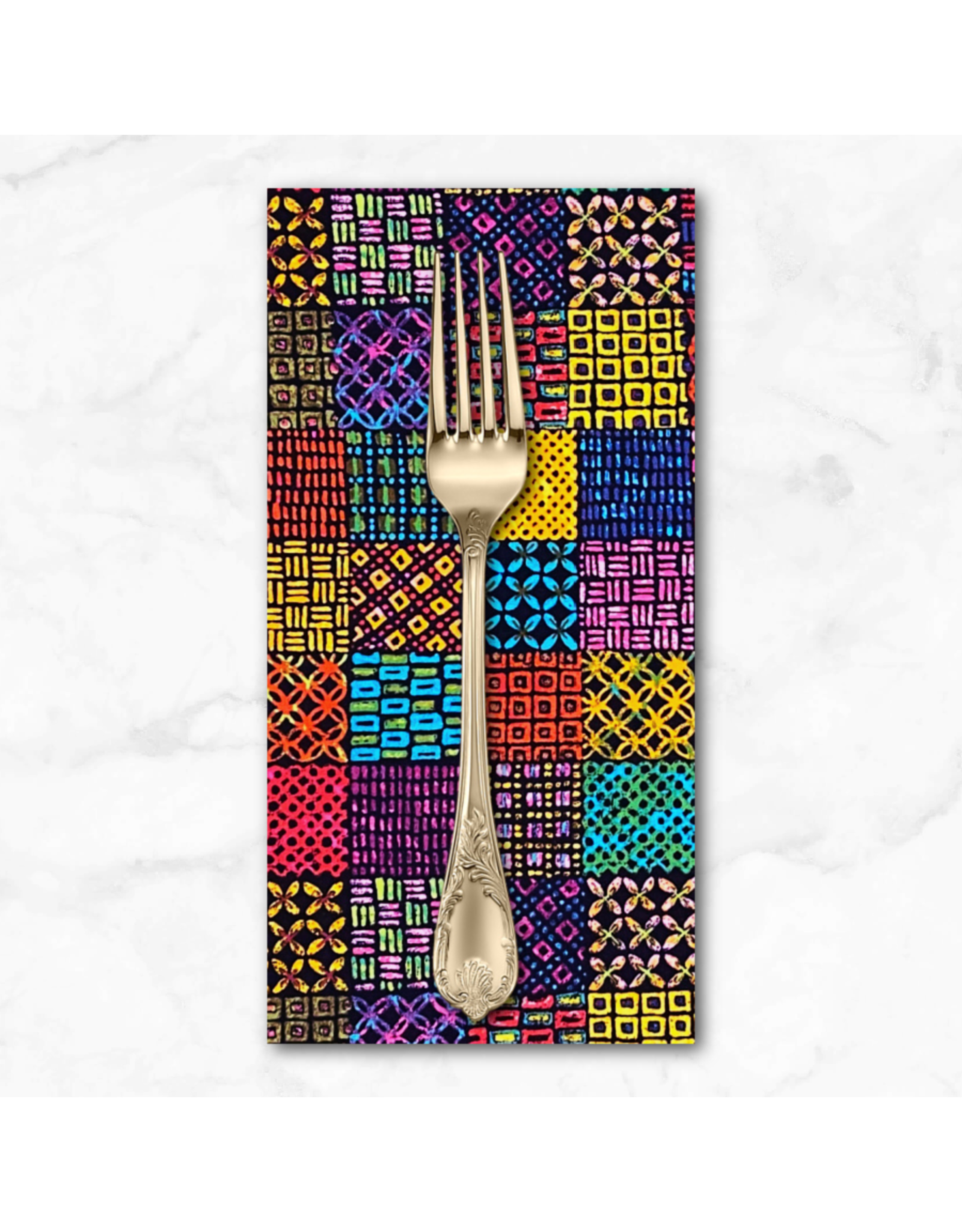 PD's Alexander Henry Collection Indigo West, Sunrise Tapa in Color Burst, Dinner Napkin