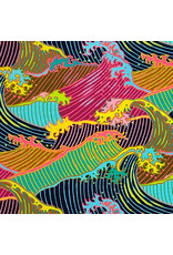 Alexander Henry Fabrics Indigo West, The Great Wave in Color Burst, Fabric Half-Yards