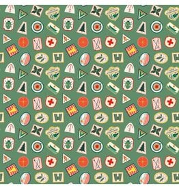 Dear Stella Gone Camping, Camp Badges in Meadow, Fabric Half-Yards