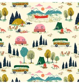 Dear Stella Gone Camping, Gone Camping in Cream, Fabric Half-Yards