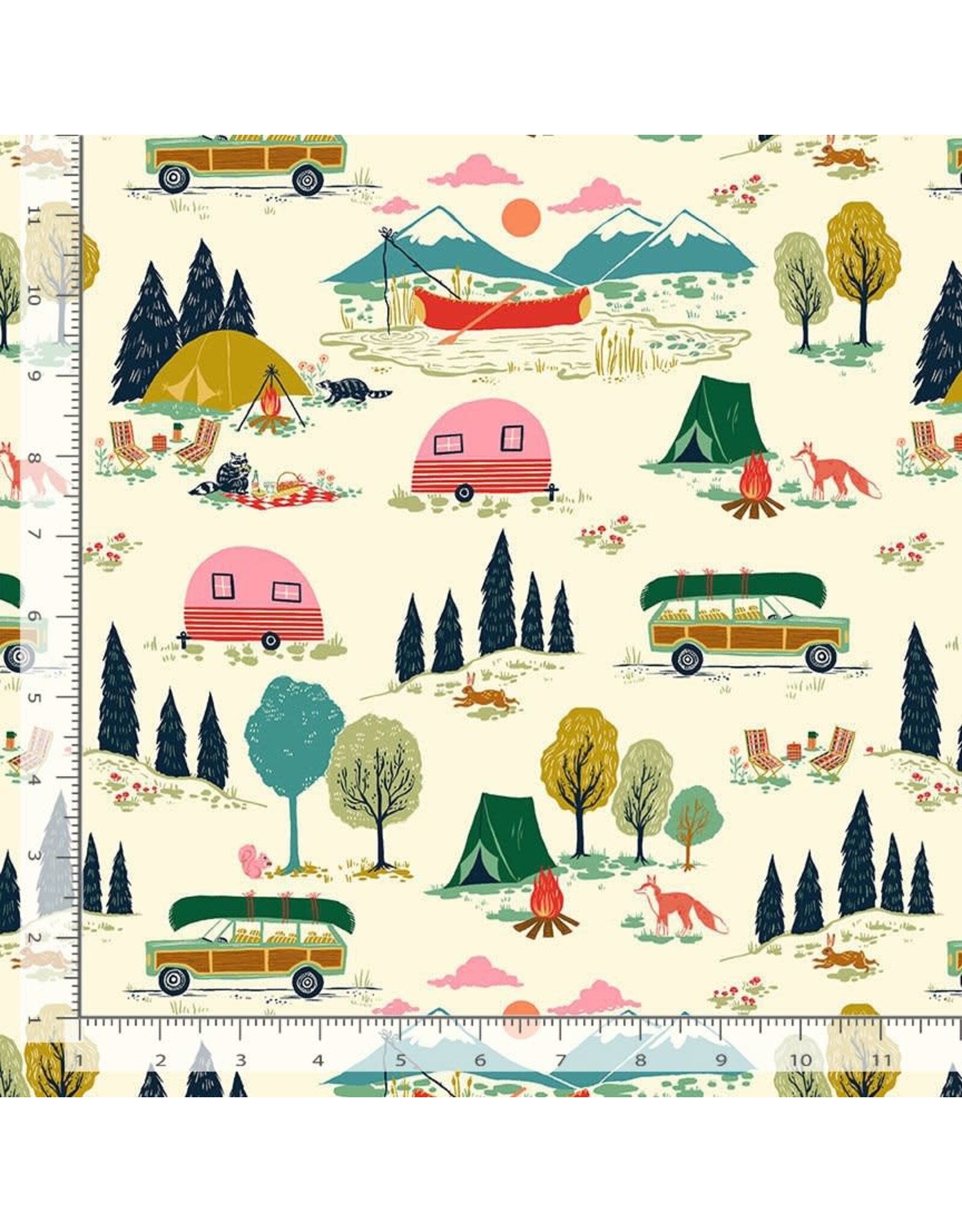 Dear Stella Gone Camping, Gone Camping in Cream, Fabric Half-Yards