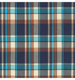 Robert Kaufman Mad for Madras, Woven Plaid in Turquoise, Fabric Half-Yards