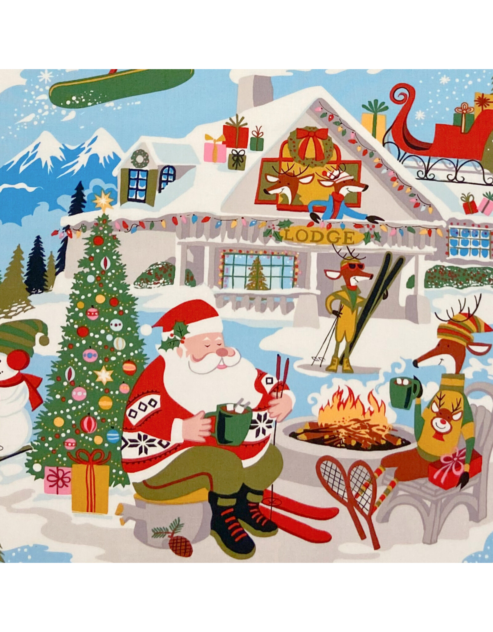 Christmas Time, Santa at Yuletide Lodge, Fabric Half-Yards - Picking Daisies