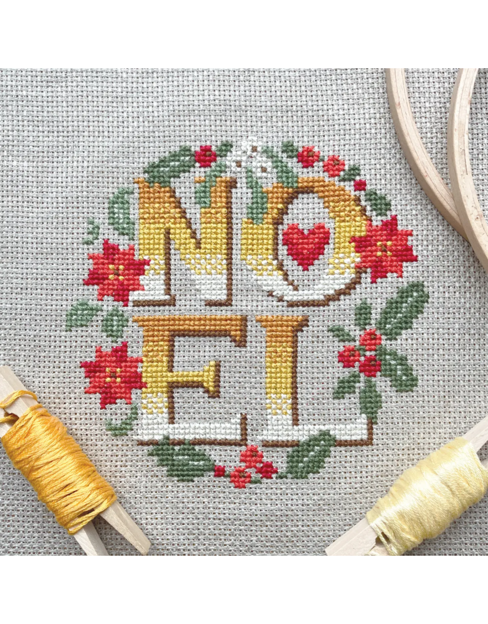 Love Poppet ON SALE - NOEL - Four Letter Floral Modern Cross Stitch Kit