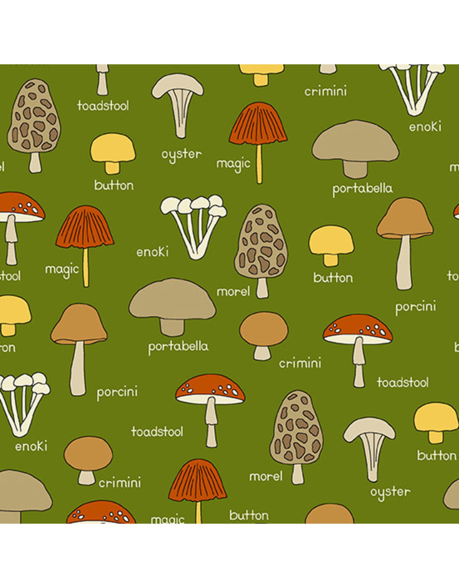 Andover Fabrics Give Thanks, Mushrooms in Green, Fabric Half-Yards