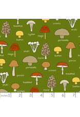 Andover Fabrics Give Thanks, Mushrooms in Green, Fabric Half-Yards