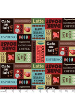 Michael Miller Coffee Culture, Coffee Patchwork in Multi, Fabric Half-Yards