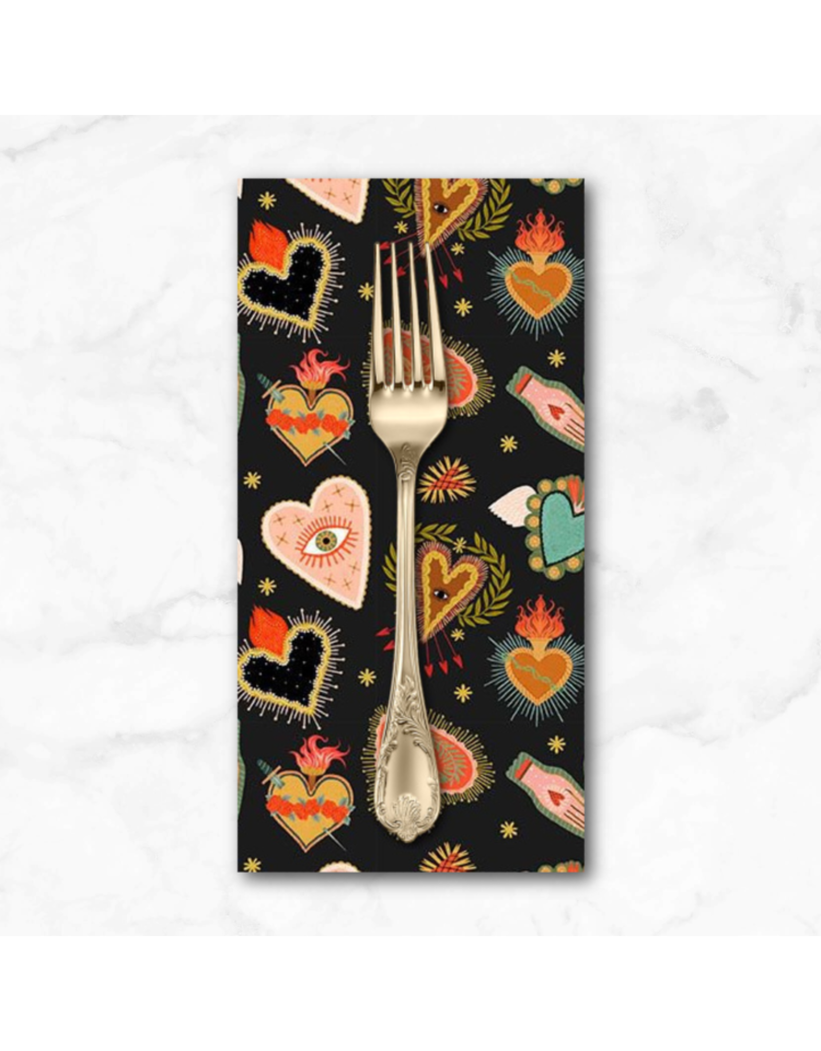 PD's Dear Stella Collection Viva La Vida, Flaming Hearts in Midnight, Dinner Napkin