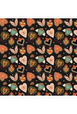 Dear Stella Viva La Vida, Flaming Hearts in Midnight, Fabric Half-Yards