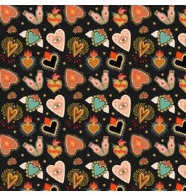 Dear Stella Viva La Vida, Flaming Hearts in Midnight, Fabric Half-Yards