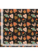 Dear Stella Viva La Vida, Flaming Hearts in Midnight, Fabric Half-Yards