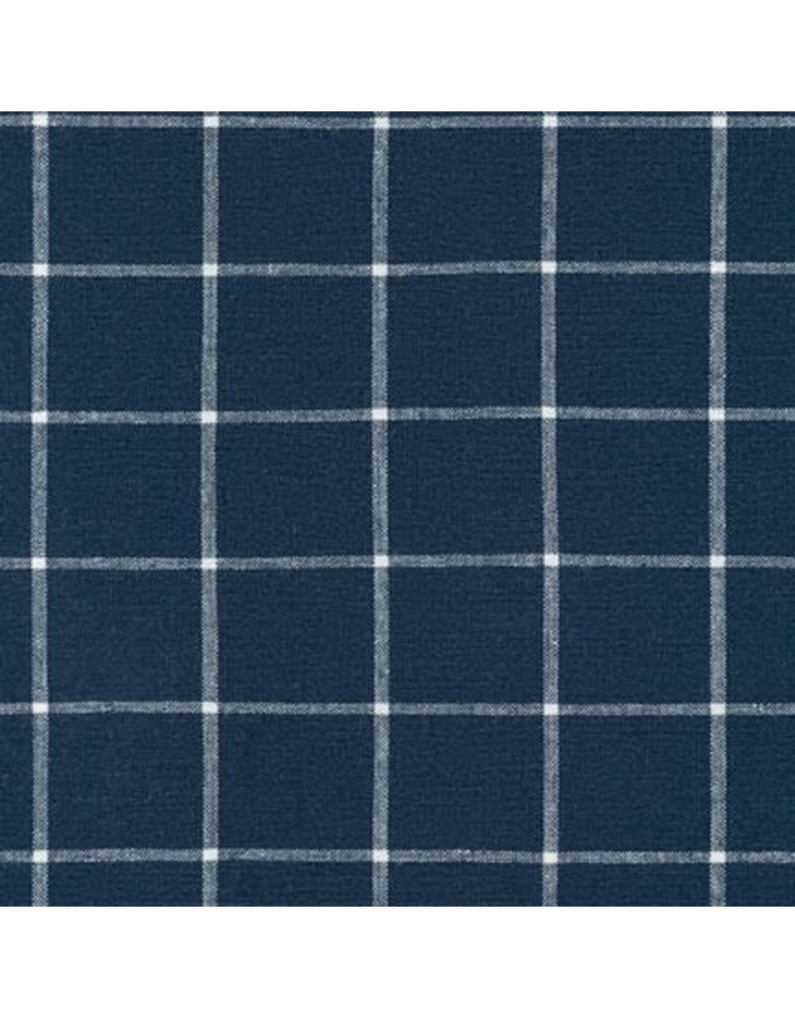 Robert Kaufman Linen, Essex Yarn Dyed Classic, Windowpane in Indigo, Fabric Half-Yards