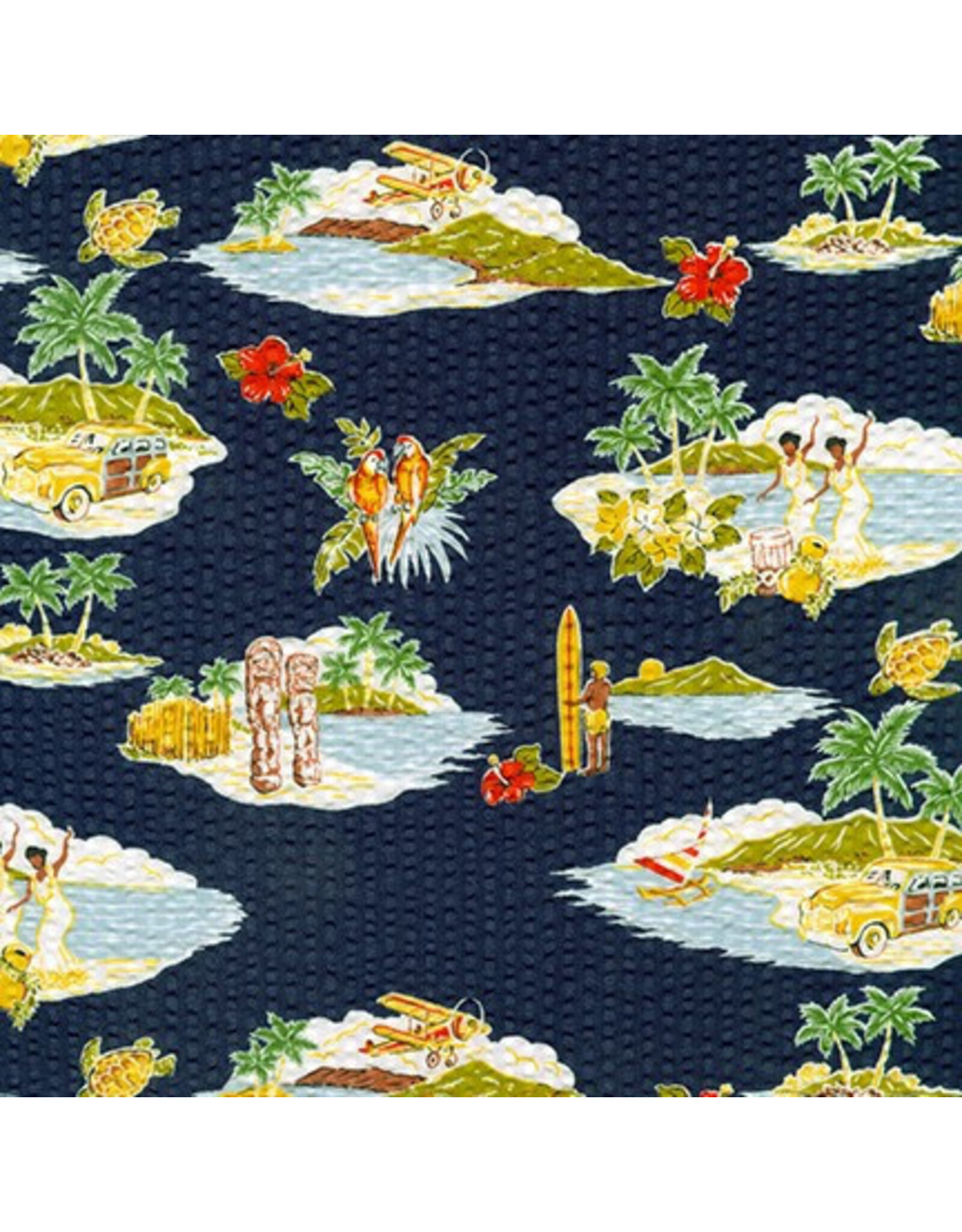 Sevenberry Plissé Collection, Tropical in Navy, Fabric Half-Yards