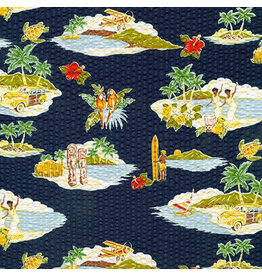 Sevenberry Plissé Collection, Tropical in Navy, Fabric Half-Yards