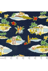 Sevenberry Plissé Collection, Tropical in Navy, Fabric Half-Yards