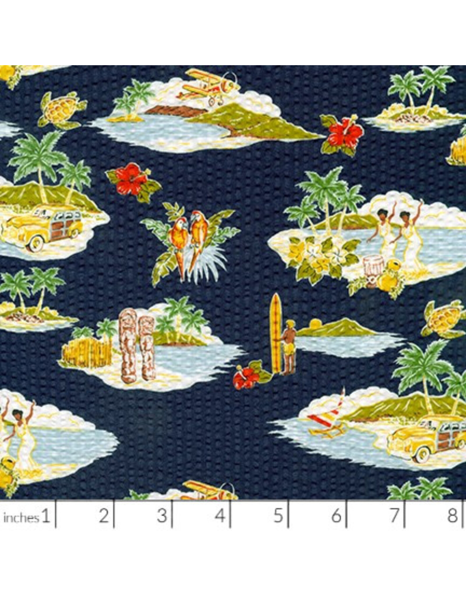 Sevenberry ON ORDER-Plissé Collection, Tropical in Navy, Fabric Half-Yards