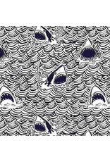 Dear Stella Dark & Stormy, Sharks in Indigo, Fabric Half-Yards