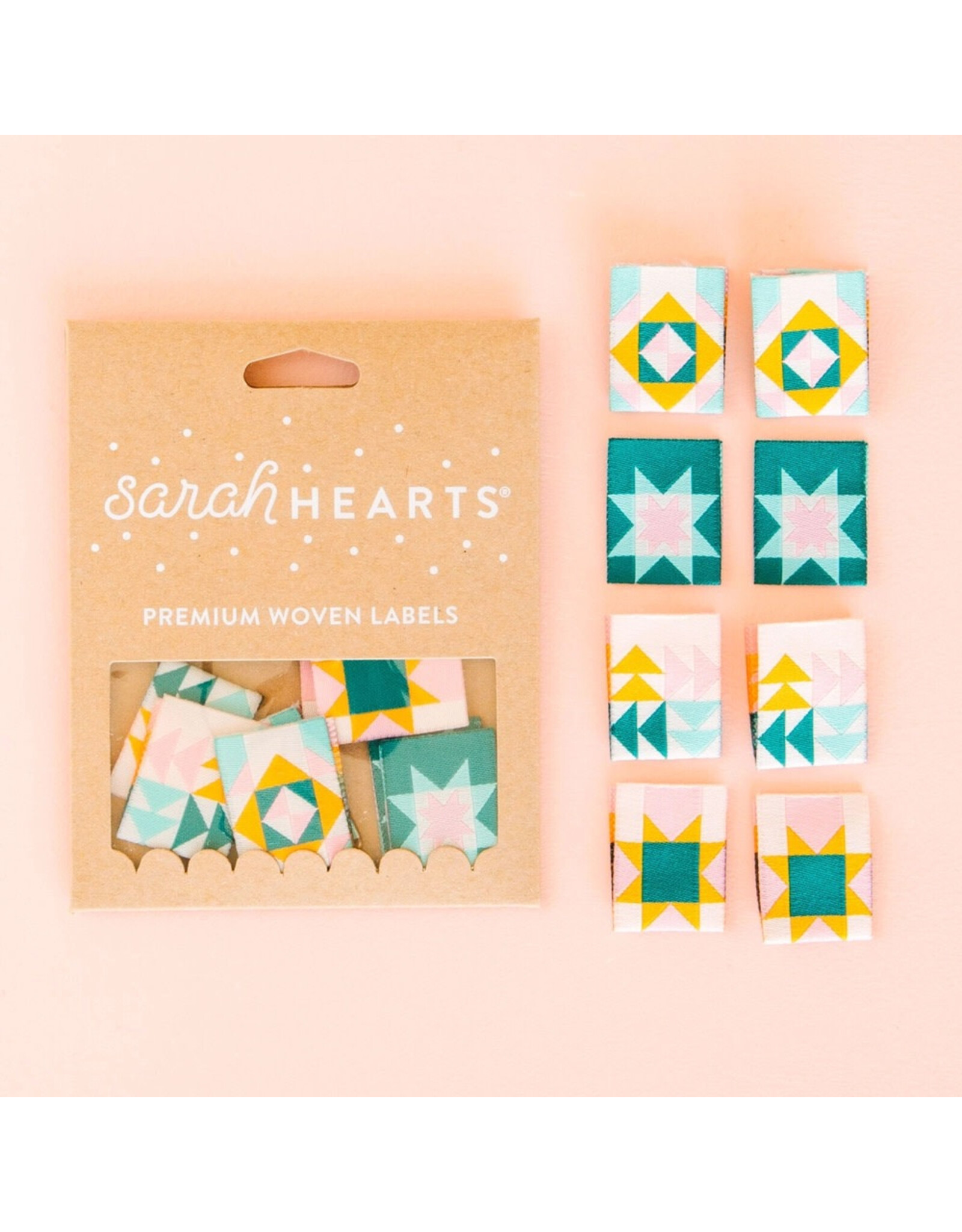 Sarah Hearts Quilt Block - Woven Label Tags, Set of 8