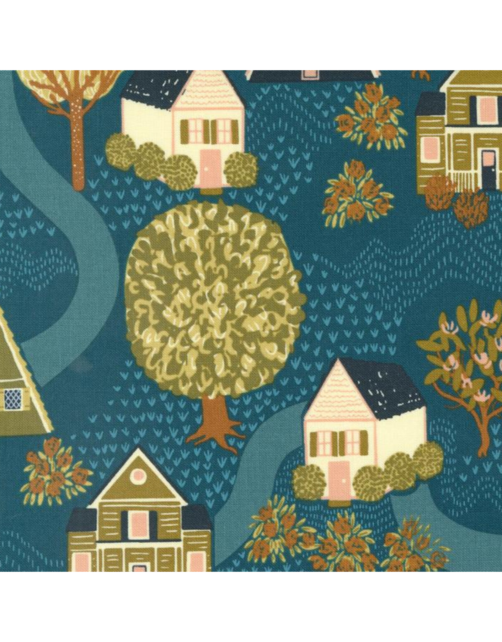 Gingiber Quaint Cottage, Street View in Lake, Fabric Half-Yards