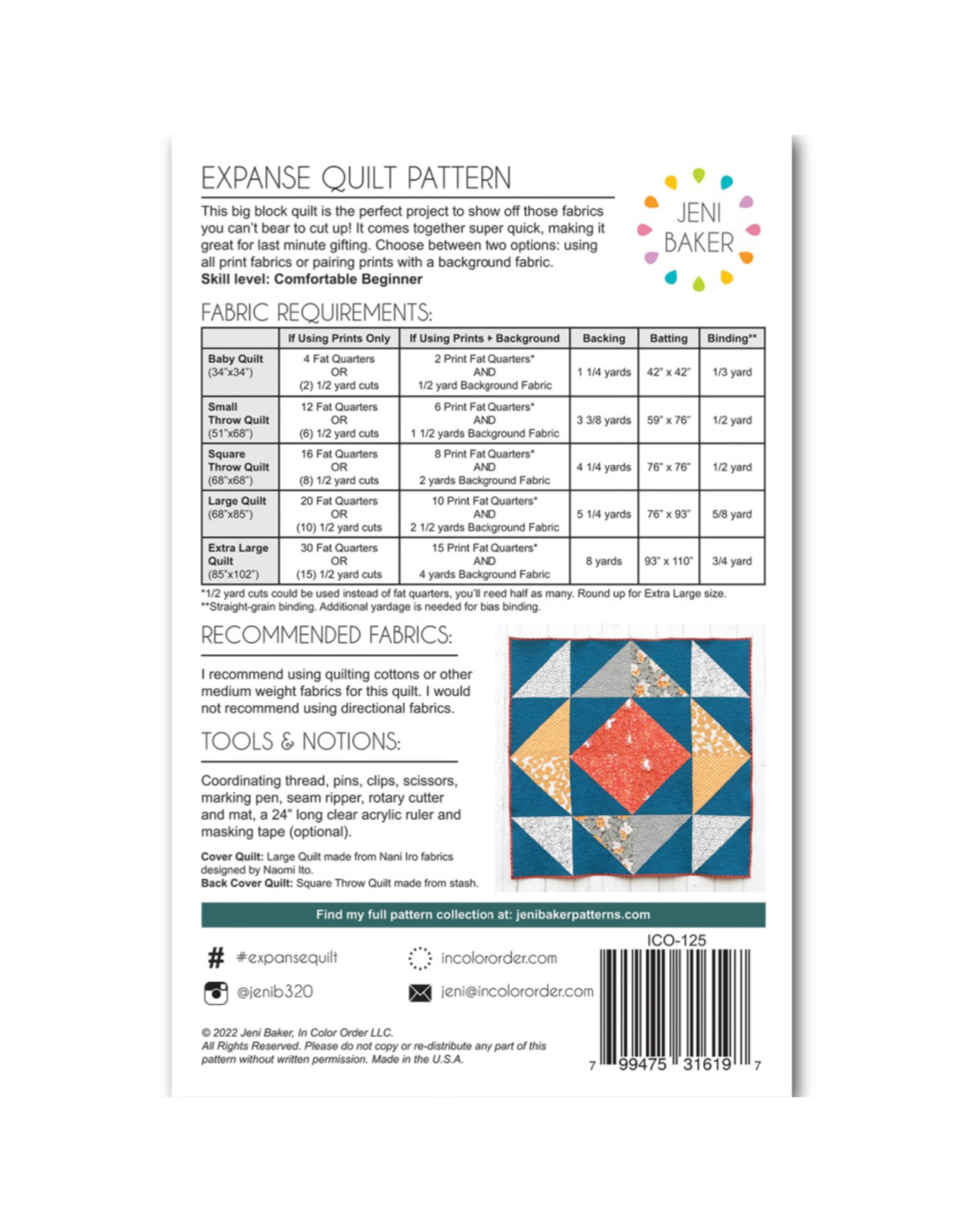 Jeni Baker Expanse Quilt Pattern