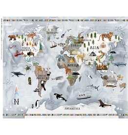 Michael Miller Around the World, World Map in Multi, 36" x 44" Fabric Panel