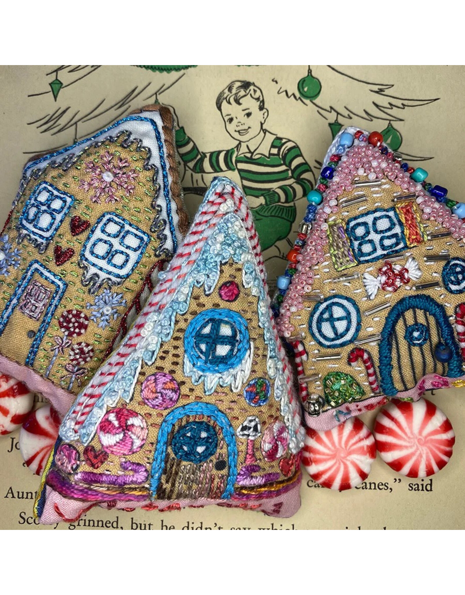 Dropcloth Samplers Gingerbread House Ornaments, Embroidery Sampler