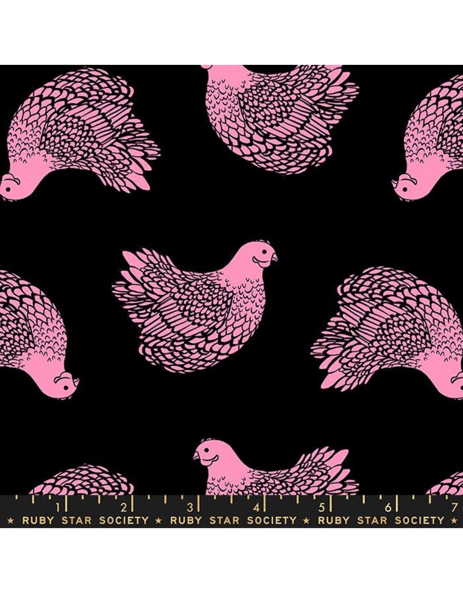 Sarah Watts Backyard, Chicken in Black, Fabric Half-Yards