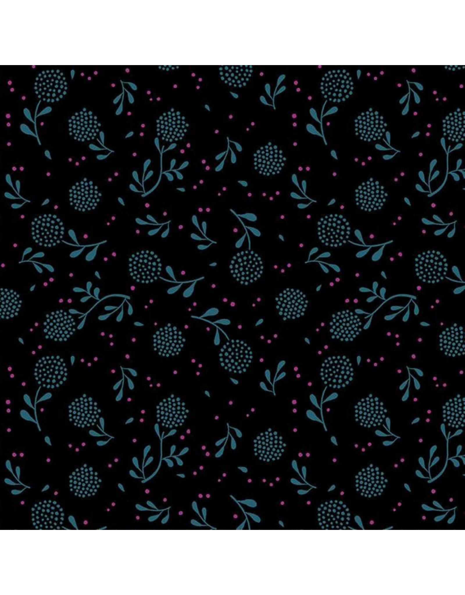 Sarah Watts Backyard, Dandelion in Black, Fabric Half-Yards