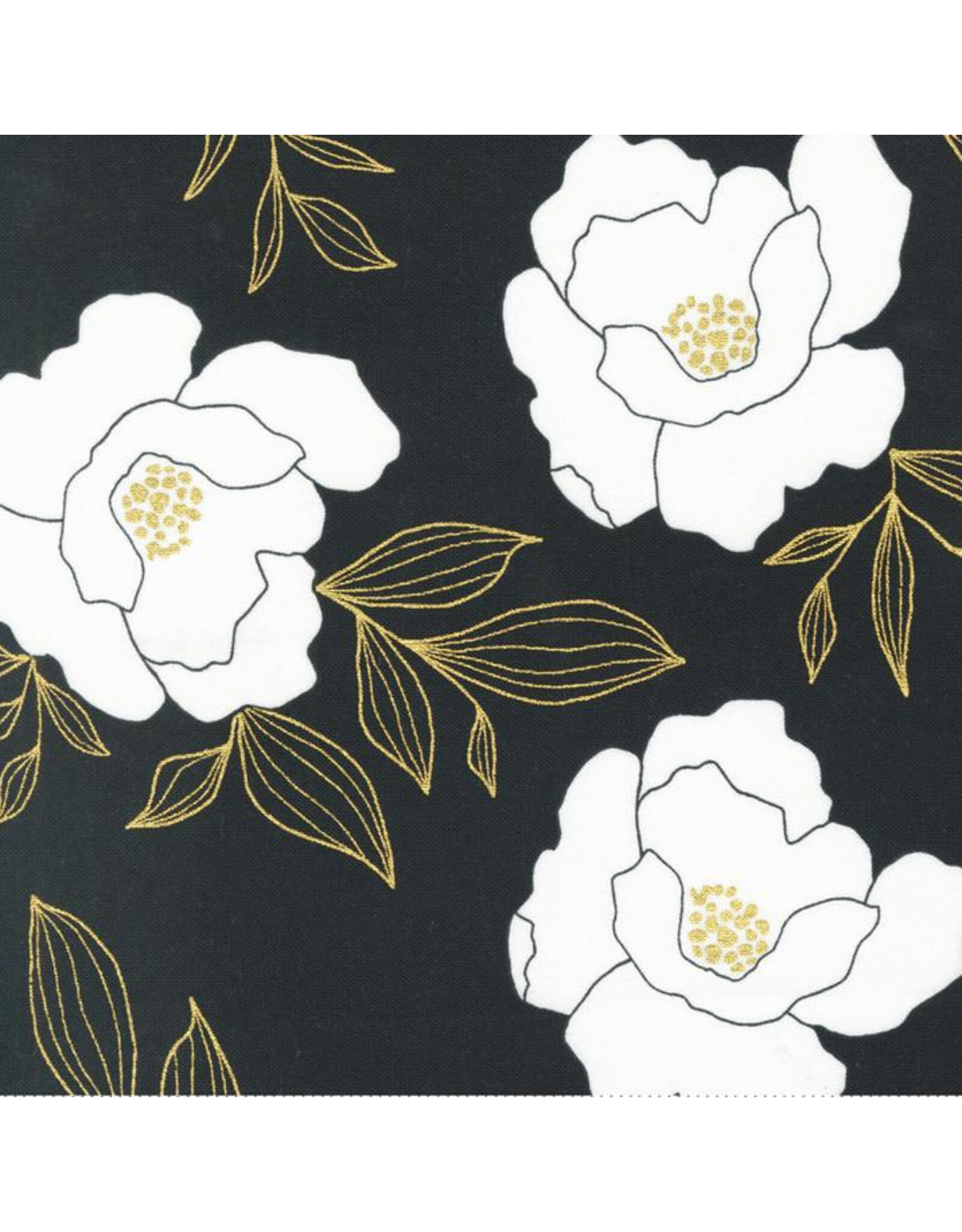 Alli K Design Gilded, Bold Blossoms in Ink with Gold Metallic, Fabric Half-Yards