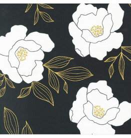 Alli K Design Gilded, Bold Blossoms in Ink with Gold Metallic, Fabric Half-Yards