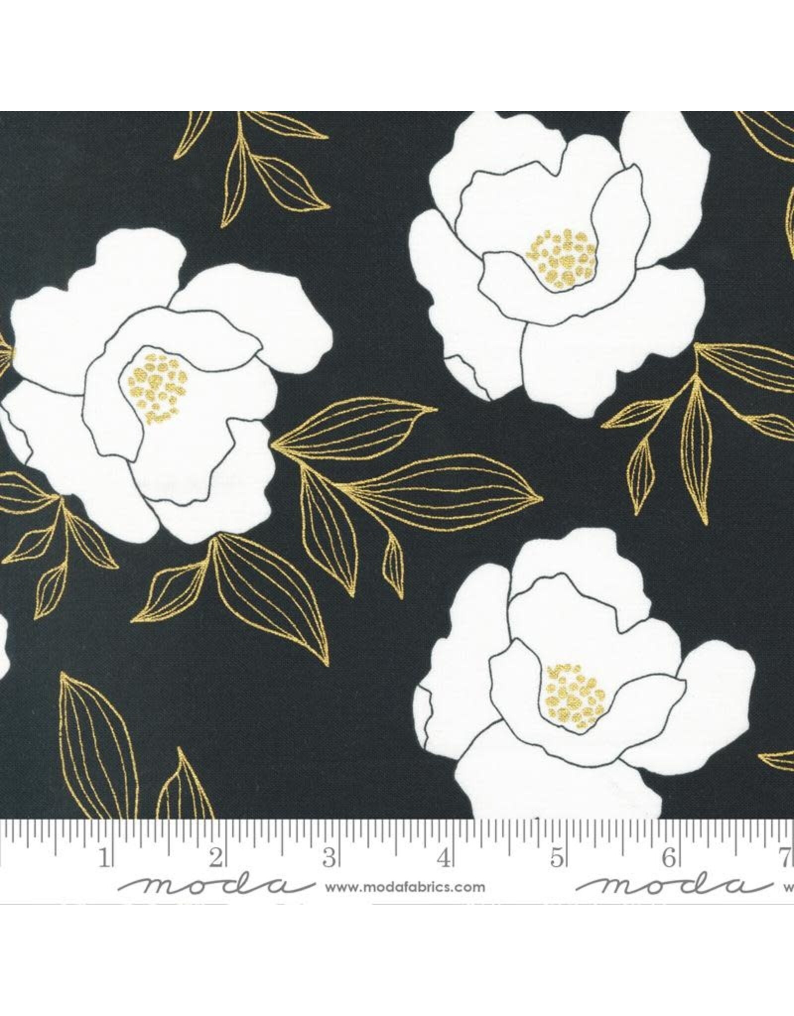 Alli K Design Gilded, Bold Blossoms in Ink with Gold Metallic, Fabric Half-Yards