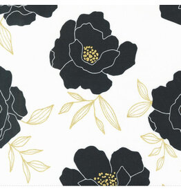 Alli K Design Gilded, Bold Blossoms in Paper with Gold Metallic, Fabric Half-Yards