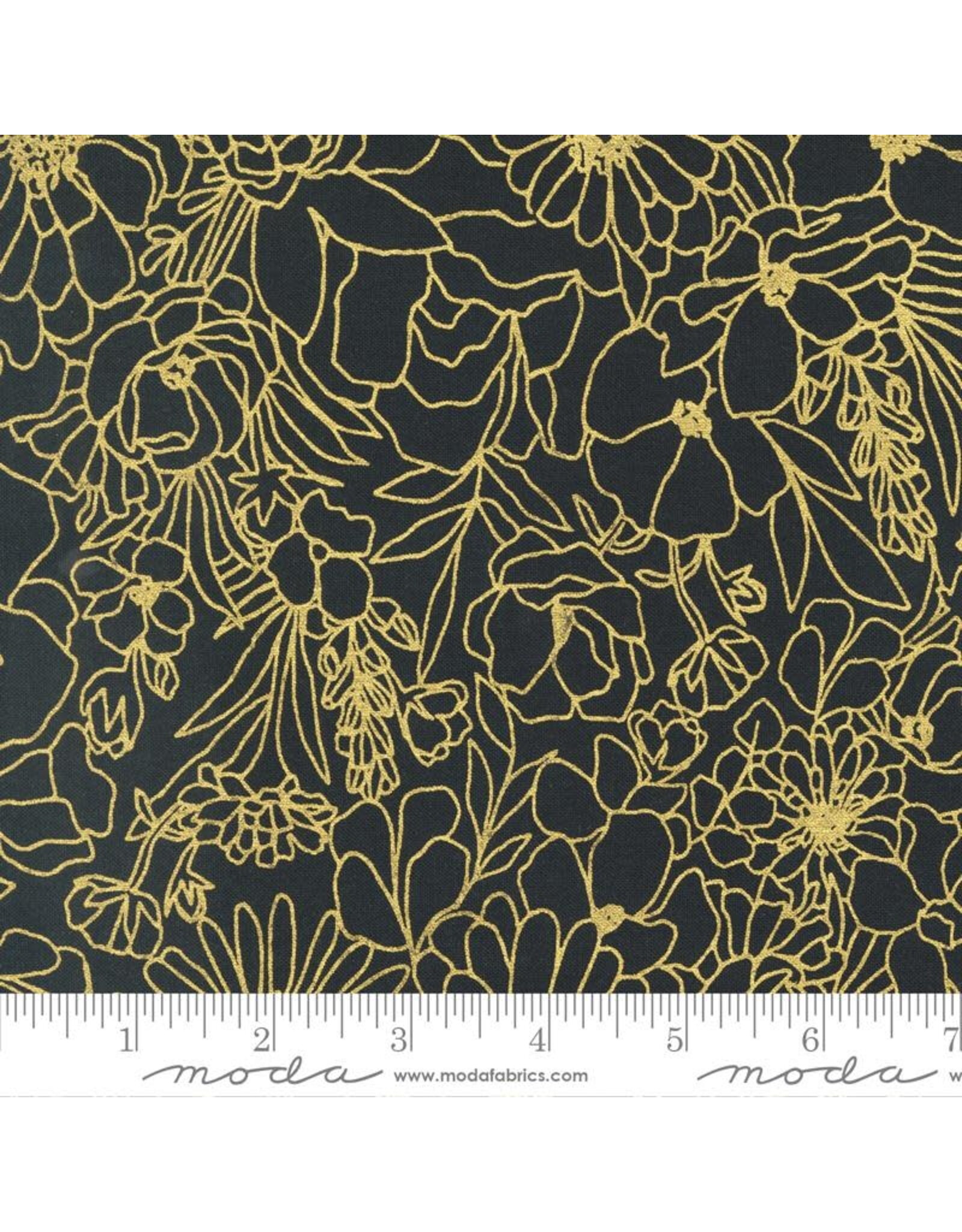 Alli K Design Gilded, Doodle Garden in Ink with Gold Metallic, Fabric Half-Yards