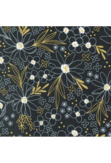 Alli K Design Gilded, Flower Arrangement in Ink with Gold Metallic, Fabric Half-Yards