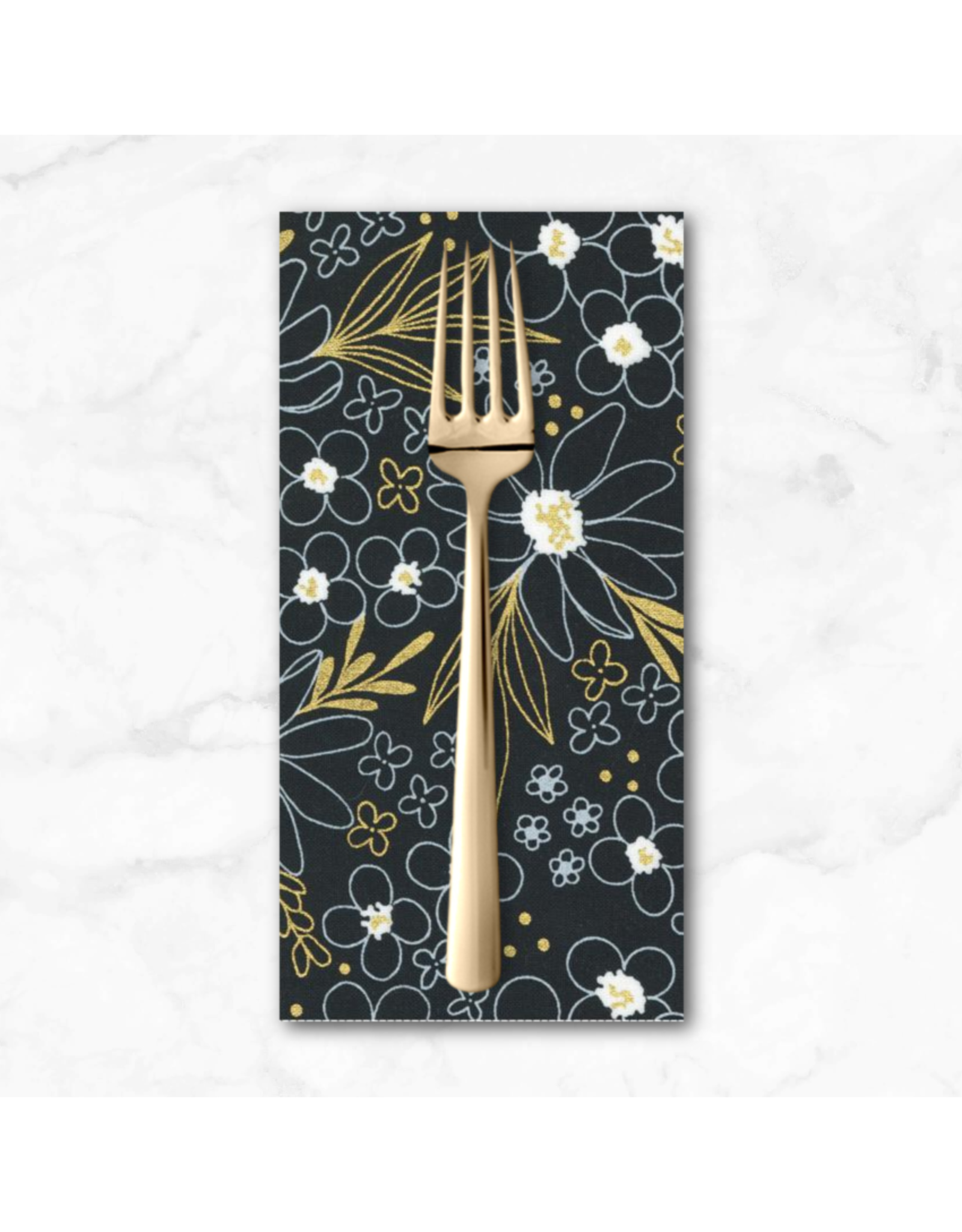 PD's Alli K Collection Gilded, Flower Arrangement in Ink with Gold, Dinner Napkin